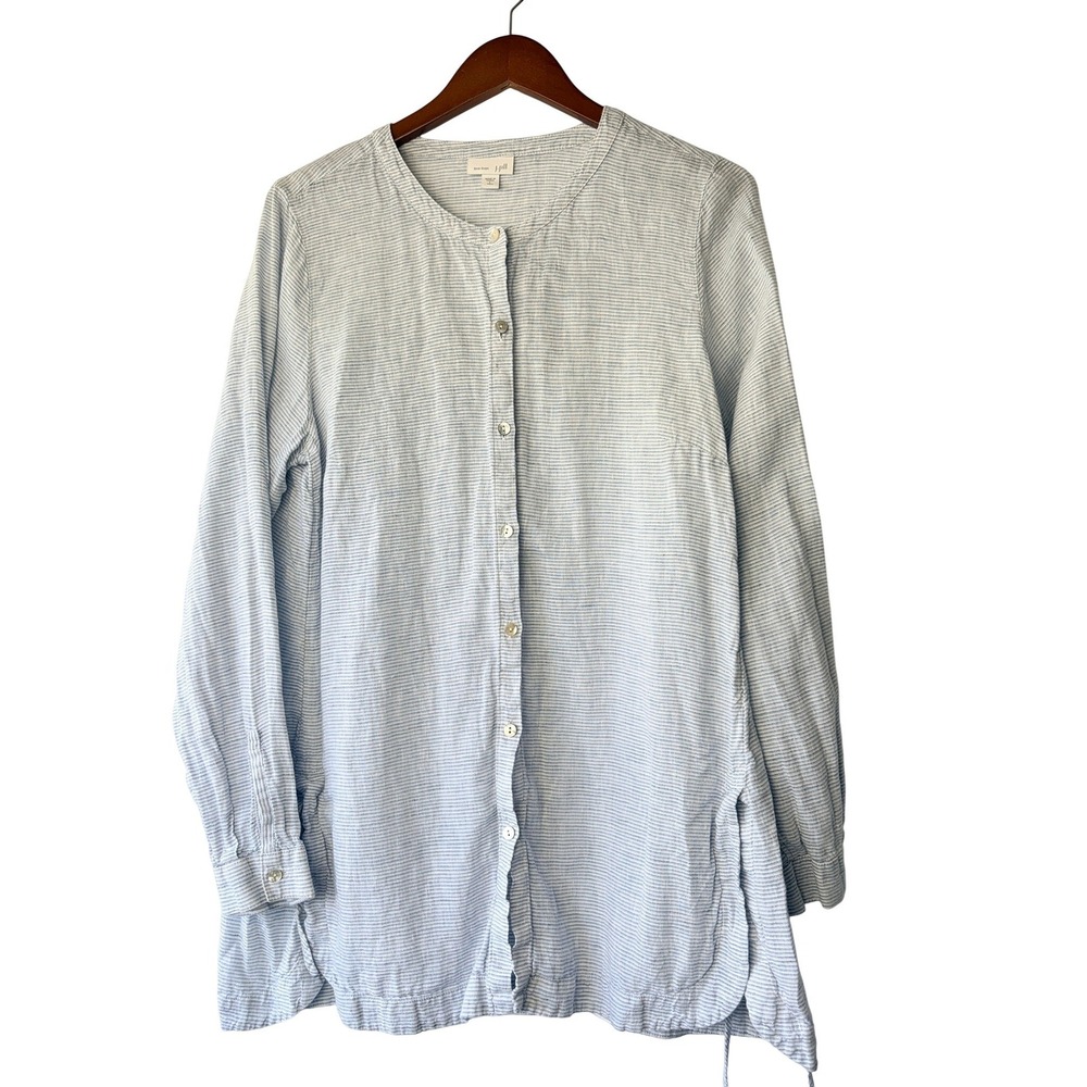 J. Jill Love Linen Striped Lagenlook travel Beach Tunic Shirt Blue Tall Large LT